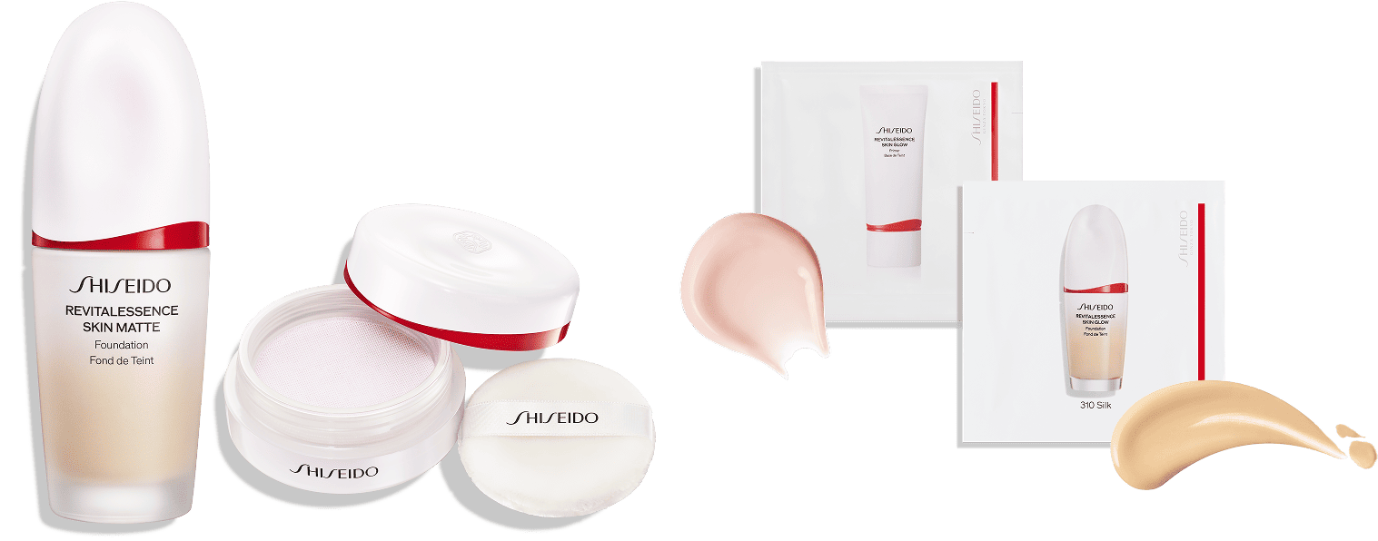 エッセンス スキンスムース ファンデーション、エッセンス スキンセッティング パウダー03、SHISEIDO エッセンス スキングロウ／スムース ファンデーション サンプル、SHISEIDO エッセンス スキングロウ プライマー サンプル
