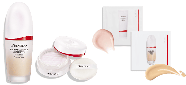 エッセンス スキンスムース ファンデーション、エッセンス スキンセッティング パウダー03、SHISEIDO エッセンス スキングロウ／スムース ファンデーション サンプル、SHISEIDO エッセンス スキングロウ プライマー サンプル