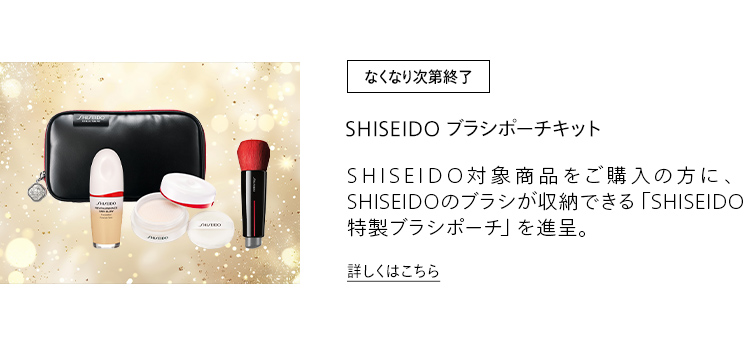 [なくなり次第終了]SHISEIDO ブラシポーチキット SHISEIDO対象商品をご購入の方に、 SHISEIDOのブラシが収納できる「SHISEIDO特製ブラシポーチ」を進呈。 詳しくはこちら
